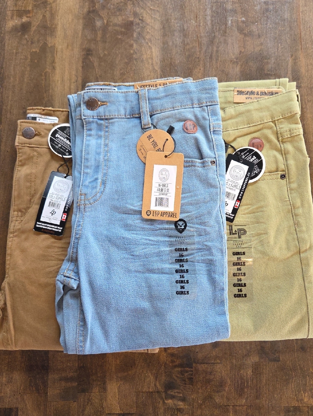 Size 16 New With Tags L&P Apparel Girl's Pants Set - Light Blue, Olive, Brown
